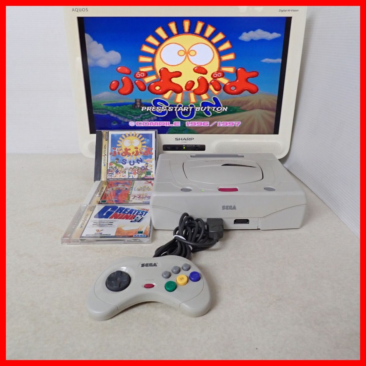 動作品 SS セガサターン 本体 HST-3220+ぷよぷよSUN 等 ソフト3本 まとめてセット SEGA SATURN【20の画像1