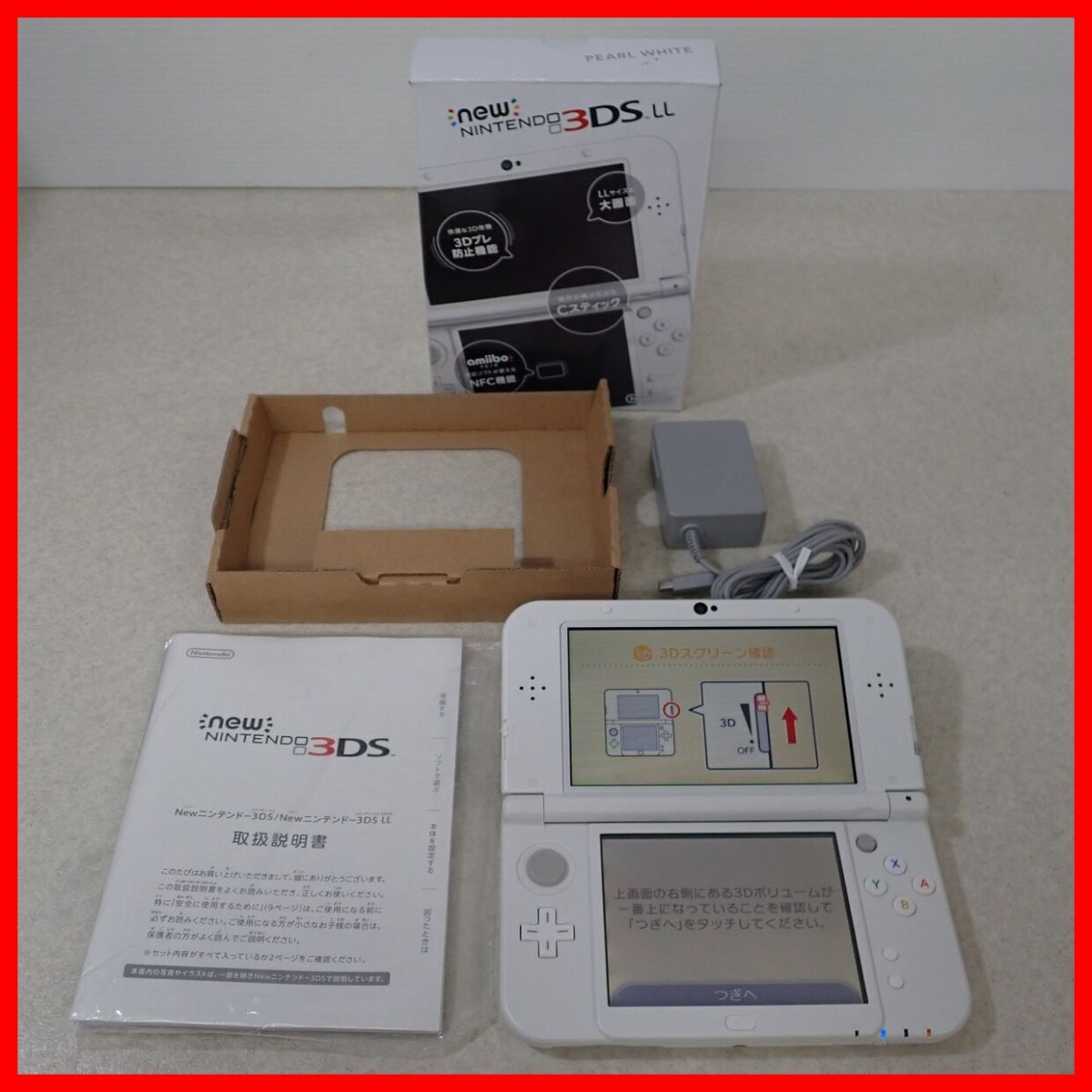 動作品 Newニンテンドー3DSLL 本体 RED-001 パールホワイト Nintendo 任天堂 箱説付【10_画像1