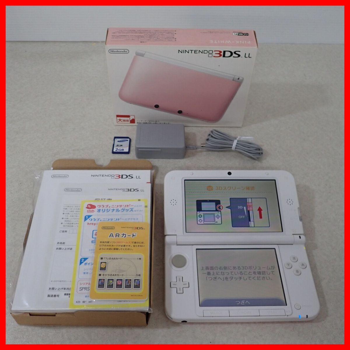 動作品 ニンテンドー3DSLL 本体 SPR-001 ピンク×ホワイト Nintendo 任天堂 箱説付【10_画像1