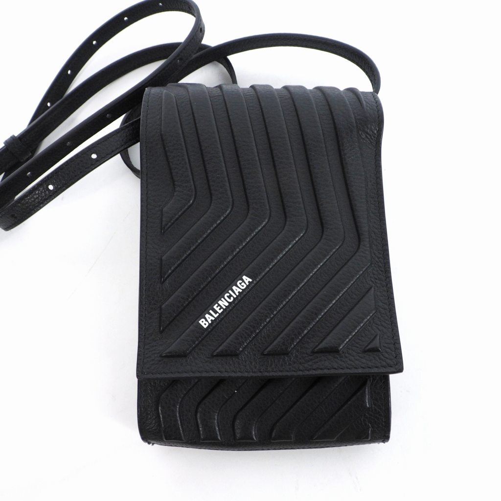 バレンシアガ BALENCIAGA Car Phone Holder ショルダーバッグ ミニショルダー ワンポイント ロゴ レザー 黒 ブラック メンズ レディース_画像3