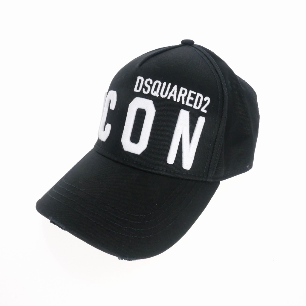 未使用品 ディースクエアード DSQUARED2 21SS ICON CAP アイコン刺繍 キャップ ダメージ加工 帽子 UNI ブラック 黒の画像1