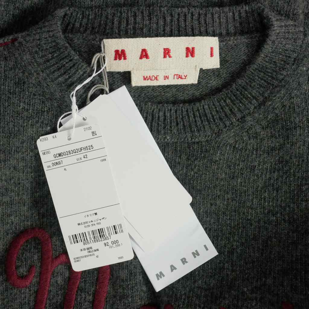 未使用品 マルニ MARNI 21AW ロゴ刺繍 クルーネックニット セーター 長袖 40 グレー GCMD0283Q2 UFH525 国内正規 レディース_画像6