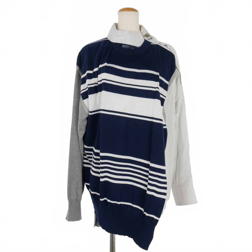  color kolor 20SS knitted do King asimeto Lee stripe shirt long sleeve 2 navy blue navy 20SCL-N01304 lady's 