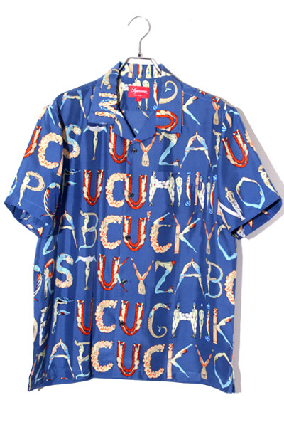 18SS Supreme シュプリーム SIZE:L Alphabet Silk Shirt アルファベット シルクシャツ アロハシャツ Navy ネイビー /● メンズ_画像1