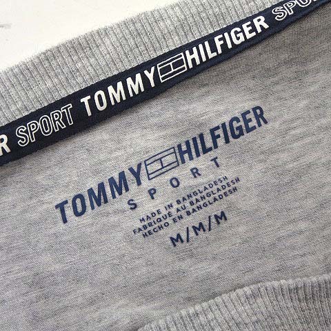 トミーヒルフィガー TOMMY HILFIGER SPORT カットソー Tシャツ ロゴ プリント ロールアップ 半袖 フレンチスリーブ M 杢グレー 紺 白 赤_画像4