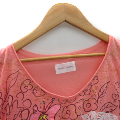  Tsumori Chisato TSUMORI CHISATO cut and sewn short sleeves U neck print oversize 2 salmon pink /YK1 lady's 