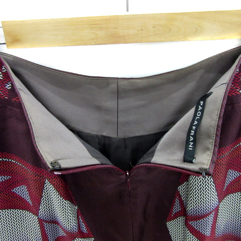  Paola Frani PAOLA FRANI tight skirt mi leak height total pattern silk 2 multicolor wine red /YS37 lady's 