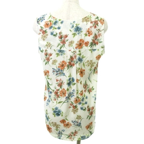 セオリー 美品 FLOWER PRINT TOP フラワー プリント Vネックノースリーブ ブラウス 総柄 薄手 Sサイズ アイボリー ■052 レディースの画像2