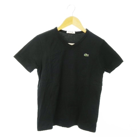 ラコステ LACOSTE Tシャツ カットソー Vネック 半袖 コットン ストレッチ ワンポイント ロゴ 小さいサイズ XS 黒 ブラック /AO9 ☆ メンズ_画像1