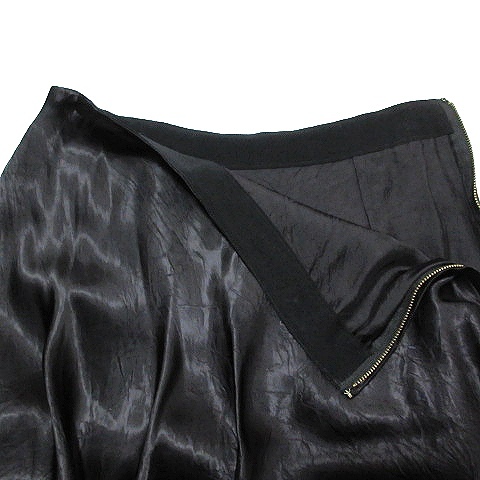 ドゥーズィエムクラス DEUXIEME CLASSE 18年 美品 GLOSSY-SKIRT サテンスカート アシンメトリー ロング フレア 38 M相当 黒 ブラック IBO51_画像5