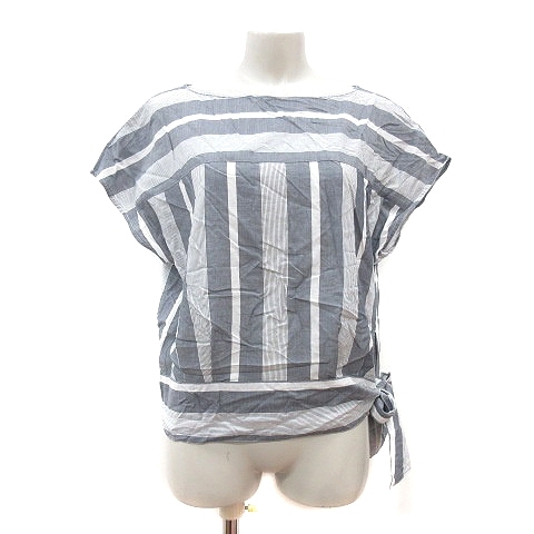  Ined INED blouse stripe French sleeve 9 gray /MN lady's 