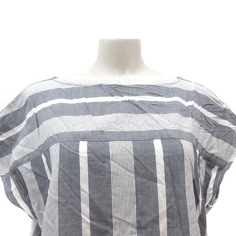  Ined INED blouse stripe French sleeve 9 gray /MN lady's 