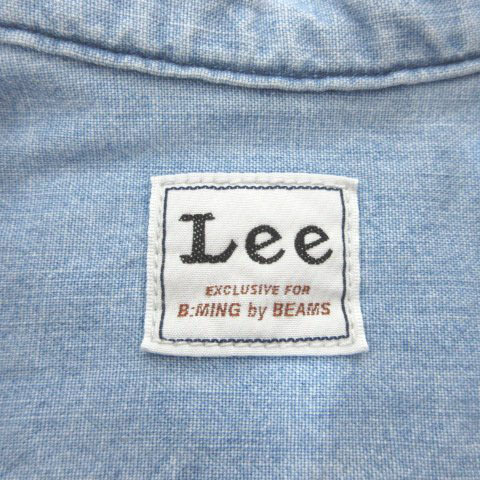  Lee LEE BEAMS special order Denim shirt One-piece long long sleeve band color S blue light blue lady's 
