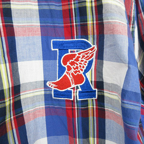 レップ ディグ イット REP DIG IT TOKYO 胸 刺繍 サイドジップ オーバーサイズ チェックシャツ 長袖 青 ベース M メンズの画像4