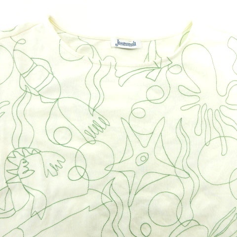 美品 ホコモモラデシビラ Mar 海中モチーフ 刺繍 カットソー 半袖 カジュアル 薄手 40 約XLサイズ アイボリー ■052 レディース_画像3