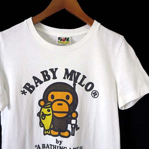 アベイシングエイプ A BATHING APE ベイプ マイロ BAPE MILO Tシャツ カットソー 半袖 ロゴ プリント XS 白 ホワイト 国内正規品_画像3