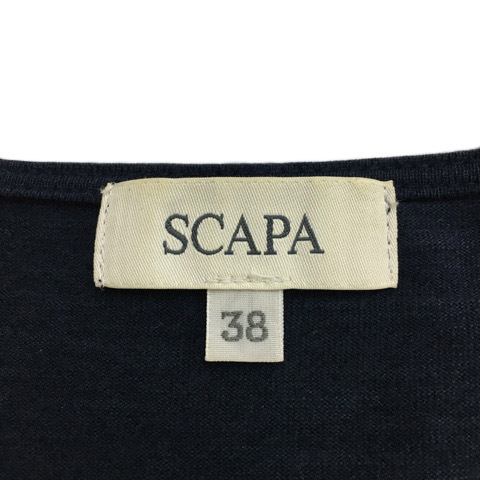 スキャパ SCAPA カットソー ブラウス プルオーバー ラウンドネック タック 切替 半袖 38 紺 ネイビー レディース_画像5