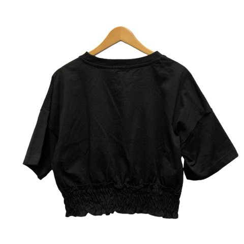 未使用品 ジーユー GU トップス Tシャツ クロップドT カットソー クルーネック 五分袖 M 黒 ブラック レディース_画像1