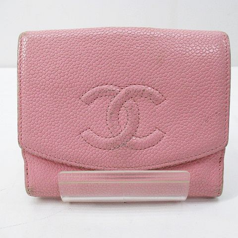 シャネル CHANEL キャビアスキン 2つ折り財布 ココマーク ピンク レザー フランス製 レディース_画像2