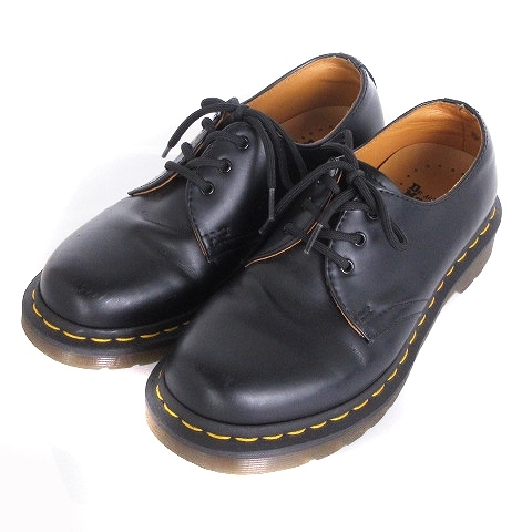 ドクターマーチン DR.MARTENS 3ホールシューズ ブーツ ローカット レザー イエローステッチ WY004 UK4 23cm位 黒 ブラック 靴 ■SM1 レディの画像1