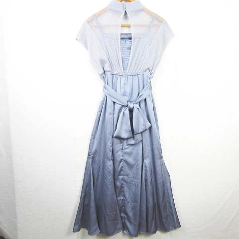 アサクラ マーメイド ワンピース ドレス マキシ丈 半袖 ラメチュール M ライトブルー kz7676 レディースの画像4