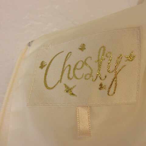  Chesty Chesty knees height One-piece 7 minute sleeve I line tweed embroidery eggshell white white beige 1 *E441 lady's 