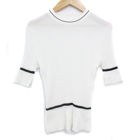  Ballsey Tomorrowland knitted cut and sewn . minute sleeve crew neck see-through line 38 white black white black /FF44 lady's 