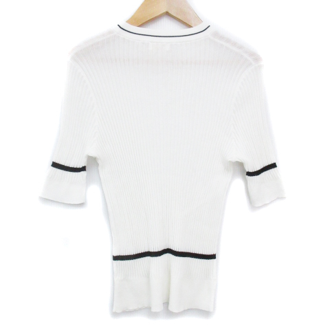  Ballsey Tomorrowland knitted cut and sewn . minute sleeve crew neck see-through line 38 white black white black /FF44 lady's 