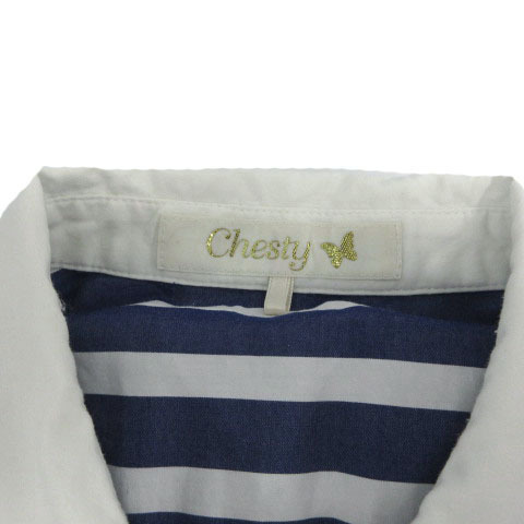  Chesty Chesty One-piece shirt One-piece biju- race switch . short sleeves midi height cotton stripe blue blue white 1