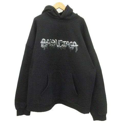 バレンシアガ BALENCIAGA 美品 22SS SLIME HOODIE WIDE FIT パーカー フーディ プルオーバー プリント 3 黒 ブラック ■U90 メンズ レディ_画像1