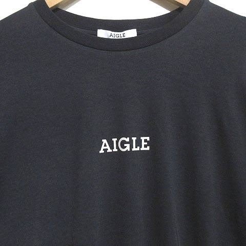 未使用品 エーグル AIGLE タグ付き 吸水速乾 ミニロゴ 長袖 Tシャツ プリント クルーネック ZTH084J 紺 ネイビー XL メンズ_画像3