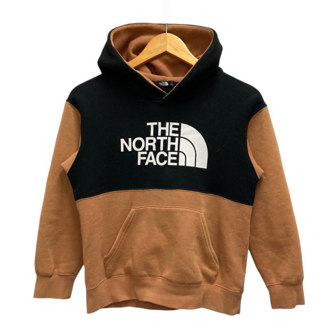 ザノースフェイス THE NORTH FACE トレーナー パーカー フーディ NTJ62264 ロゴ プリント バイカラー 長袖 140 ブラック キャメル キッズ_画像1