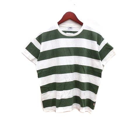 未使用品 コーエン coen Tシャツ カットソー ボーダー 半袖 L 緑 グリーン 白 ホワイト /YK メンズ_画像1