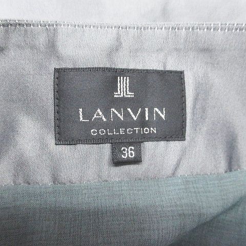 ランバン LANVIN 膝丈 フリル 台形スカート 36 灰系 シルバー系 光沢 裏地 無地 日本製 レディース_画像3