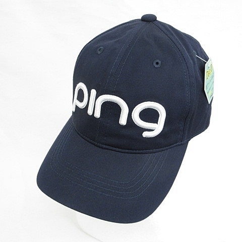 未使用品 ピン PING ゴルフ 帽子 キャップ ロゴ 刺しゅう 綿 コットン ネイビー 紺 白 ONE SIZE メンズ レディースの画像1