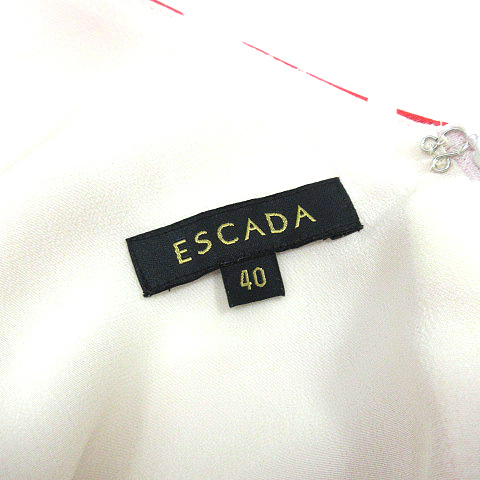 エスカーダ ESCADA ビーズ 装飾 総柄 花柄 スクエアネック ノースリーブ ワンピース 赤 レッド 40 レディース_画像3