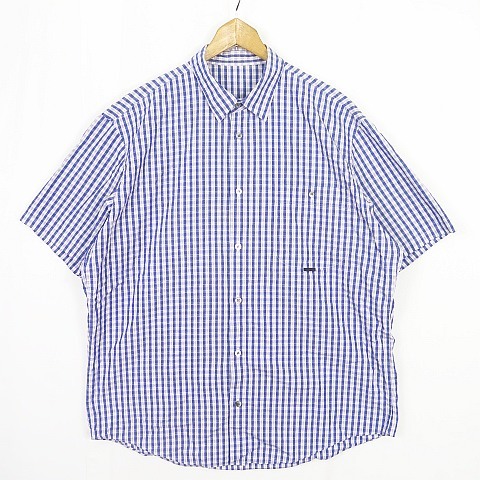 パパス Papas コットンシャツ 半袖 50/L チェック ブルー系 2sa5536 メンズ_画像1