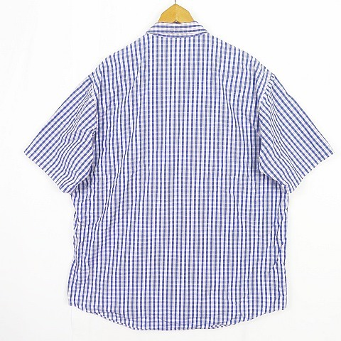 パパス Papas コットンシャツ 半袖 50/L チェック ブルー系 2sa5536 メンズ_画像4