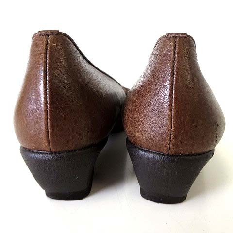 Mu21 パンプス フリル 本革 レザー 幅広ワイズ 23.0cm EEE ダークブラウン こげ茶色 くつ 靴 シューズ レディース_画像5