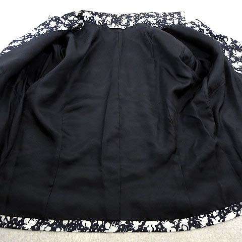 浜田 タカシタ スカートスーツ 上下セットアップ 総柄 ジャケット 7分袖 スカート フレア XL 黒 ブラック オフ白 アイボリー 大きいサイズ_画像8