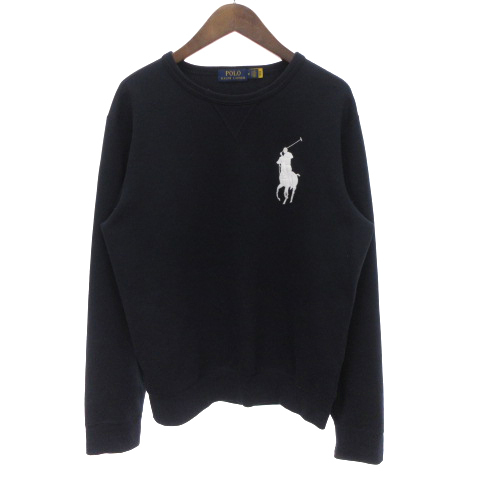 ポロ ラルフローレン POLO RALPH LAUREN 美品 トレーナー スウェット ビックポニー リブ 長袖 コットン混 紺 ネイビー M ■SM1 メンズ_画像1