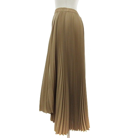 セオリー theory 美品 NATURAL CREPE IRREGULAR PLEAT SK プリーツスカート アシンメトリー 01-0107318 茶 ブラウン P レディース_画像2