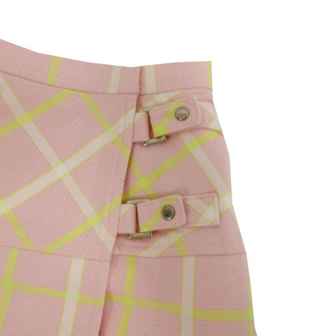 クレージュ courreges スカート 台形 ラップスカート ミディ丈 日本製 コットン混 格子柄 ピンク 黄色 白 67-93_画像3