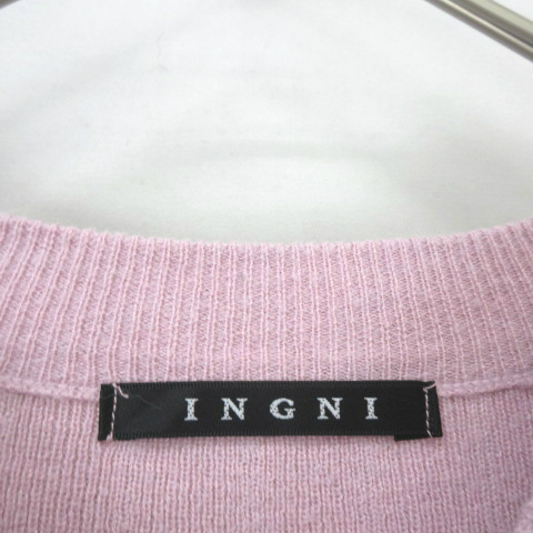 イング INGNI ビジュー 装飾 ハイネック リブ ニット カットソー 長袖 ピンク系 M レディースの画像3