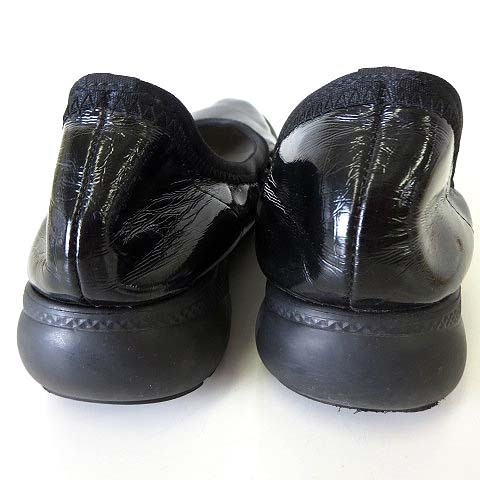 RakkuRakkula crack slip-on shoes shoes shoes light weight enamel low repulsion insole 23.0cm black black lady's 