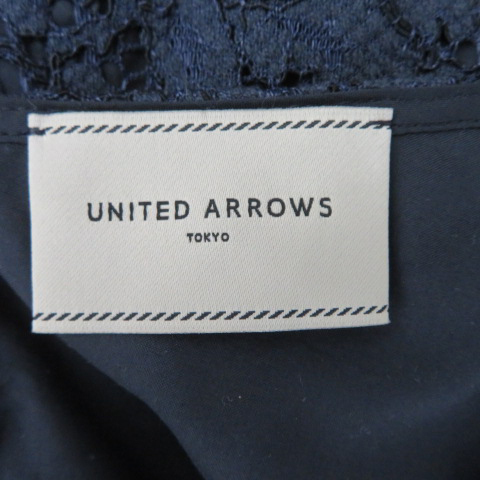 ユナイテッドアローズ UNITED ARROWS カットソー 九分袖 ラウンドネック 花柄レース 38 紺 ネイビー /YK44 ■MO レディース_画像5