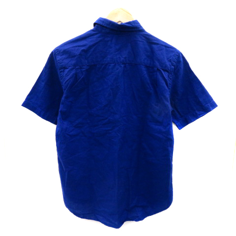 グローバルワーク GLOBAL WORK カジュアルシャツ 半袖 無地 リネン混 M 青 ブルー /YK26 メンズ_画像2