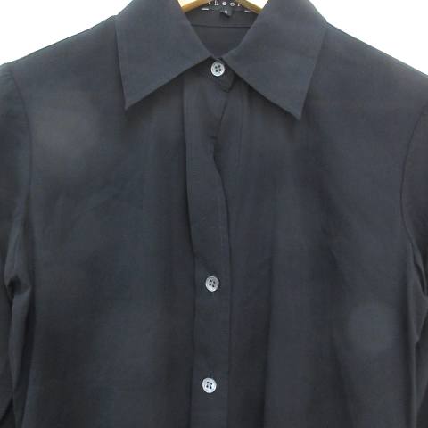  theory theory shirt blouse long sleeve silk see-through plain 0 black black /FF50 lady's 