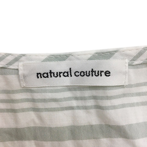 ナチュラルクチュール natural couture シャツ ブラウス ノーカラー ストライプ ベルト 七分袖 F 白 緑 ホワイト グリーン レディース_画像5