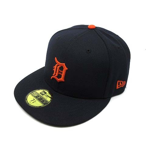 ニューエラ NEW ERA 59FIFTY MLBオンフィールド デトロイト タイガース キャップ 帽子 ロード ネイビー 紺 7 5/8 60.6cm 美品 メンズ_画像1